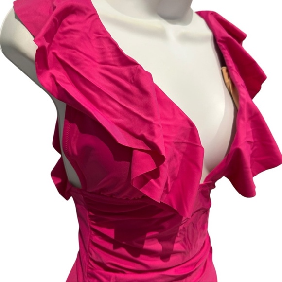 J. Crew Ruched Ruffle One-Piece Swimsuit Radiant Fuchsia Pink 24 New with Tag - Picture 7 of 14